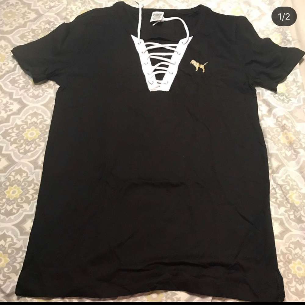 Victoria’s Secret PINK lace up campus tee